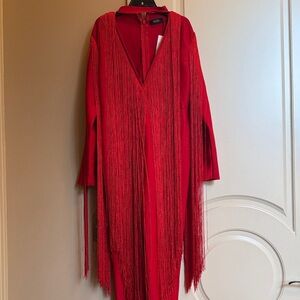 AKIRA Vibrant Red jump suit with fringe